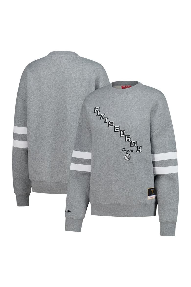 Women's Mitchell & Ness Heather Gray Pittsburgh Penguins Logo Lightweight Pullover Sweatshirt, Main, color, Heather Gray