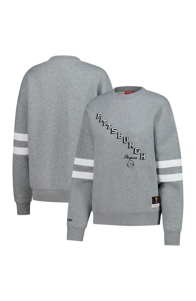 Mitchell & Ness Women's Mitchell & Ness Heather Gray Pittsburgh Penguins Logo Lightweight Pullover Sweatshirt, Main, color, Heather Gray