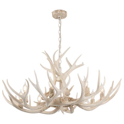 Eldora 36" 8-Light Rustic Farmhouse Adjustable Resin Antler LED Chandelier, Black