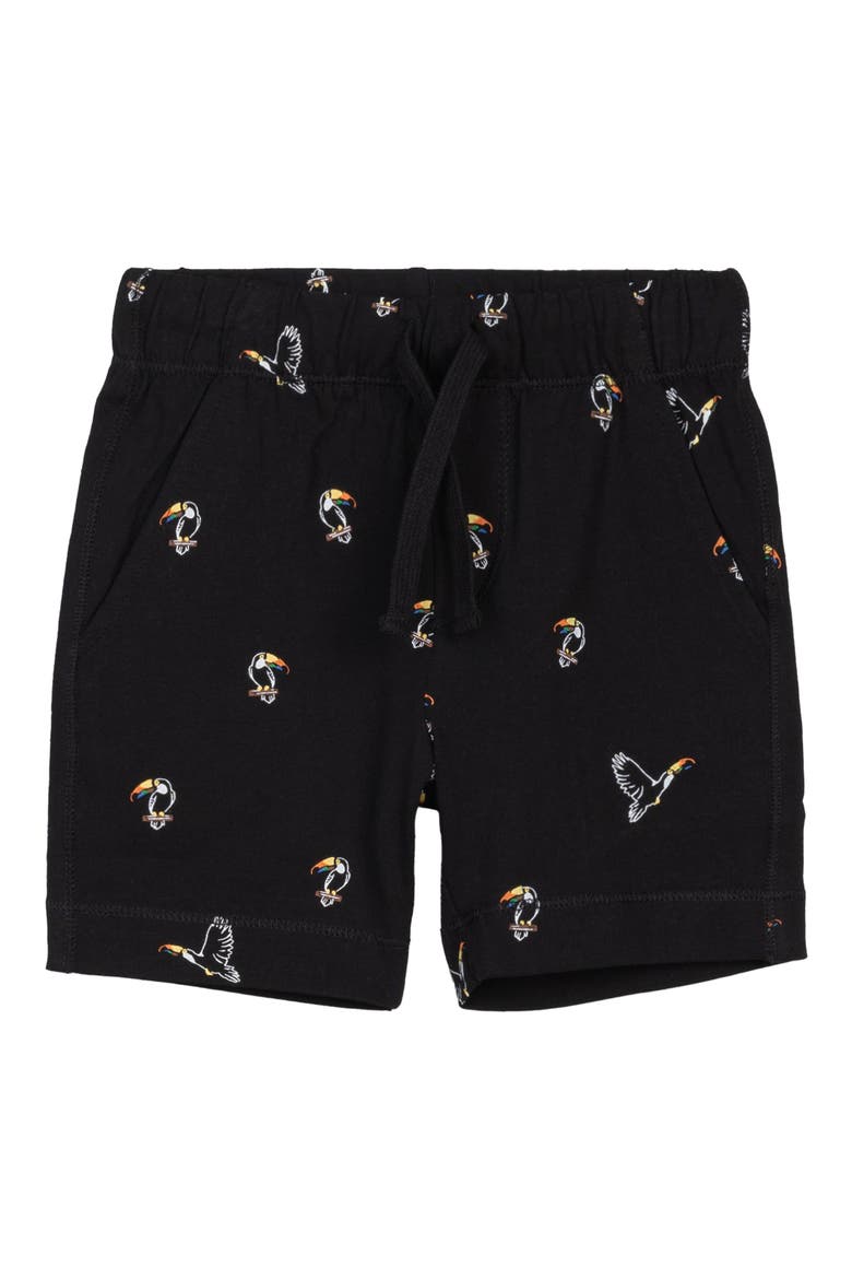 Kids' Toucan Print Organic Cotton Shorts, Main, color, BLACK