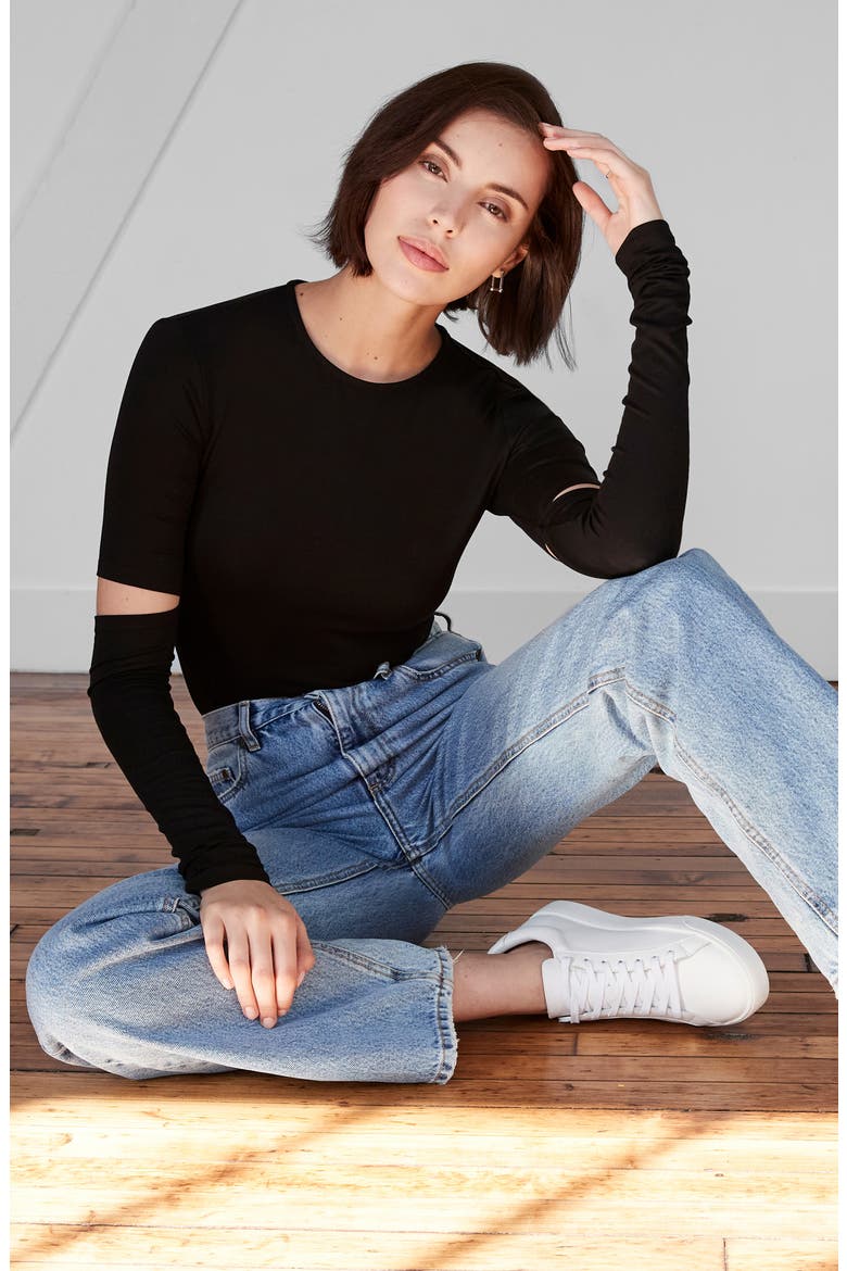 Indra Cutout Sleeve Top, Alternate, color, BLACK