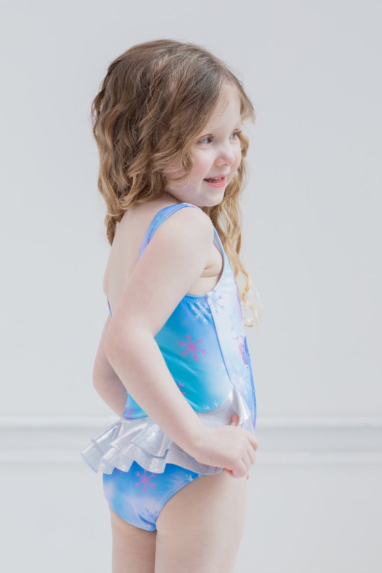 Frozen Sleeveless One Piece Swimwear, Alternate, color, Elsa Anna Watercolor