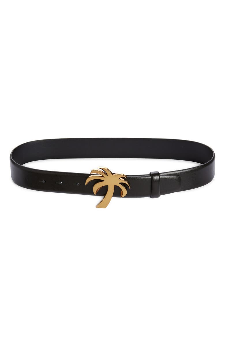 Palm Angels Palm Buckle Leather Belt, Main, color, 