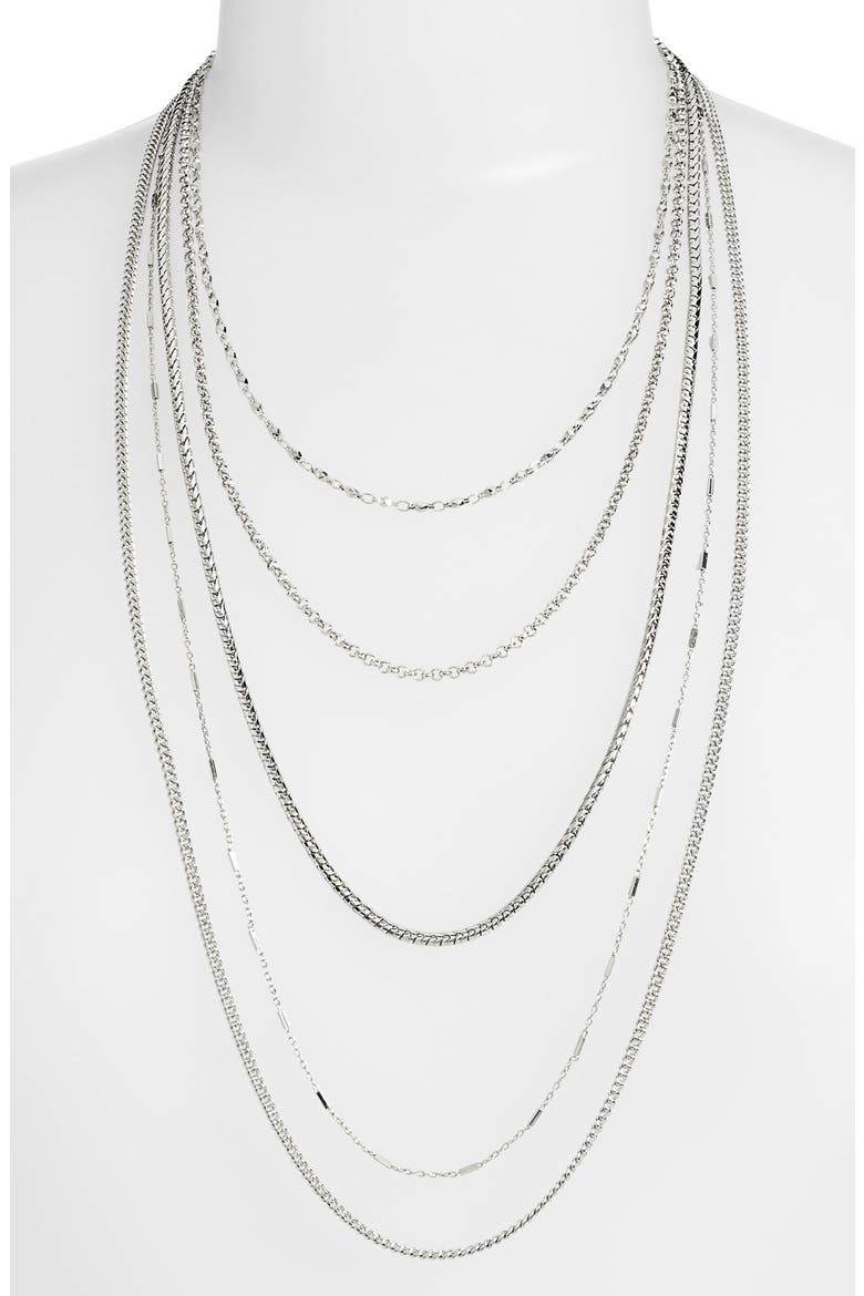 Long Multistrand Necklace, Main, color, SILVER
