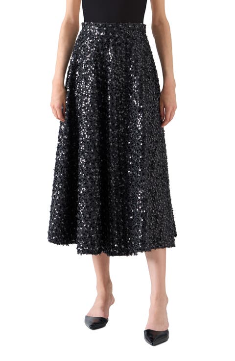 Starry Sky Sequin Denim Midi Skirt