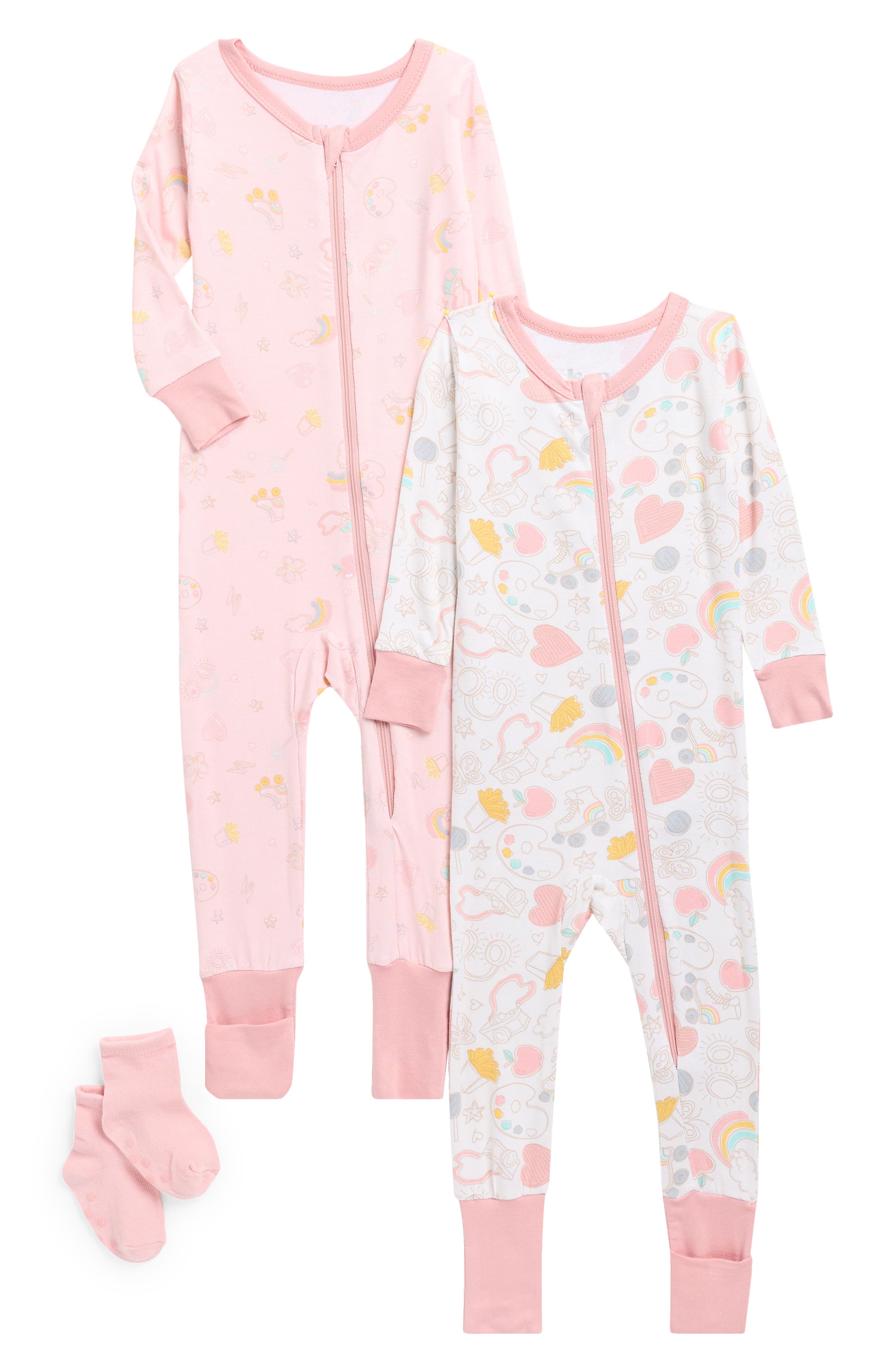 SLEEP ON IT 2-Pack Rainbow Print Stretch Viscose Convertible Coverall with Socks
