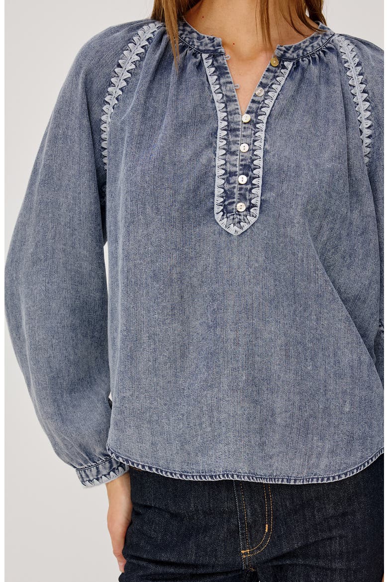 Tali Embroidered Split Neck Top, Alternate, color, BLUE RIDGE