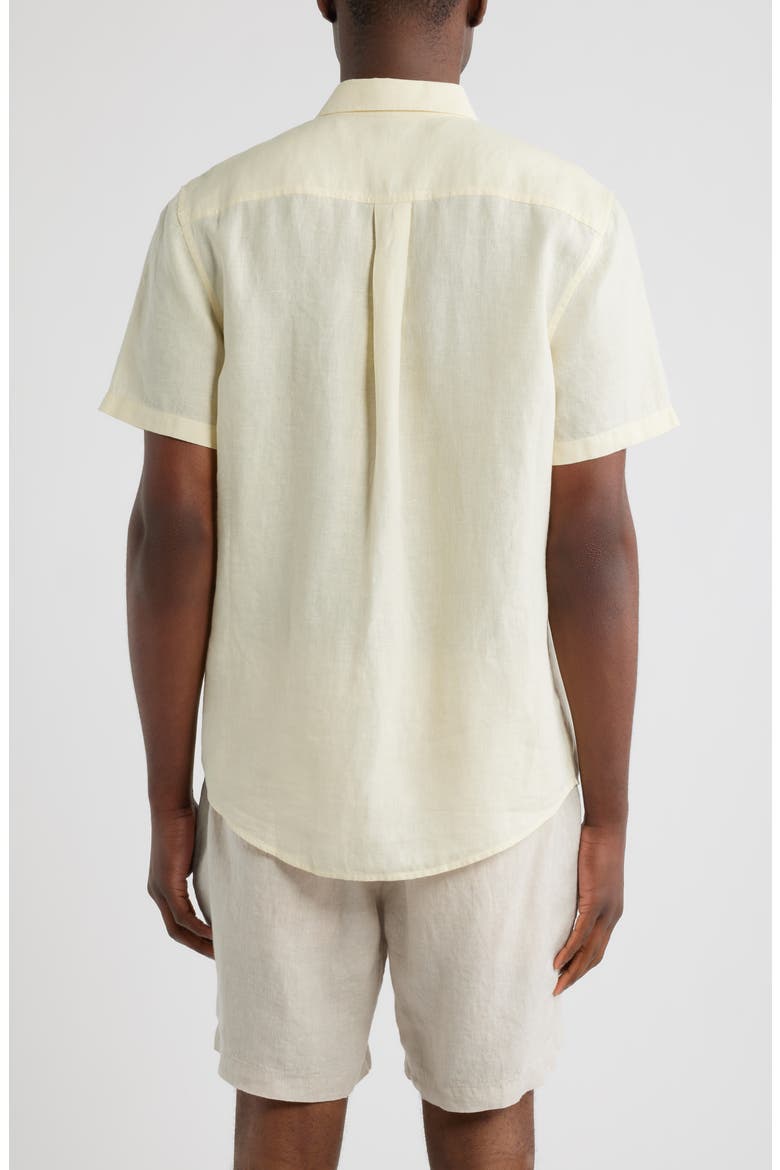 Solid Short Sleeve Linen Button-Up Shirt, Alternate, color, YELLOW PALE