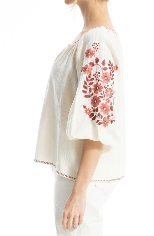 Max Studio Embroidered V-neck Ballon Sleeve Blouse In White
