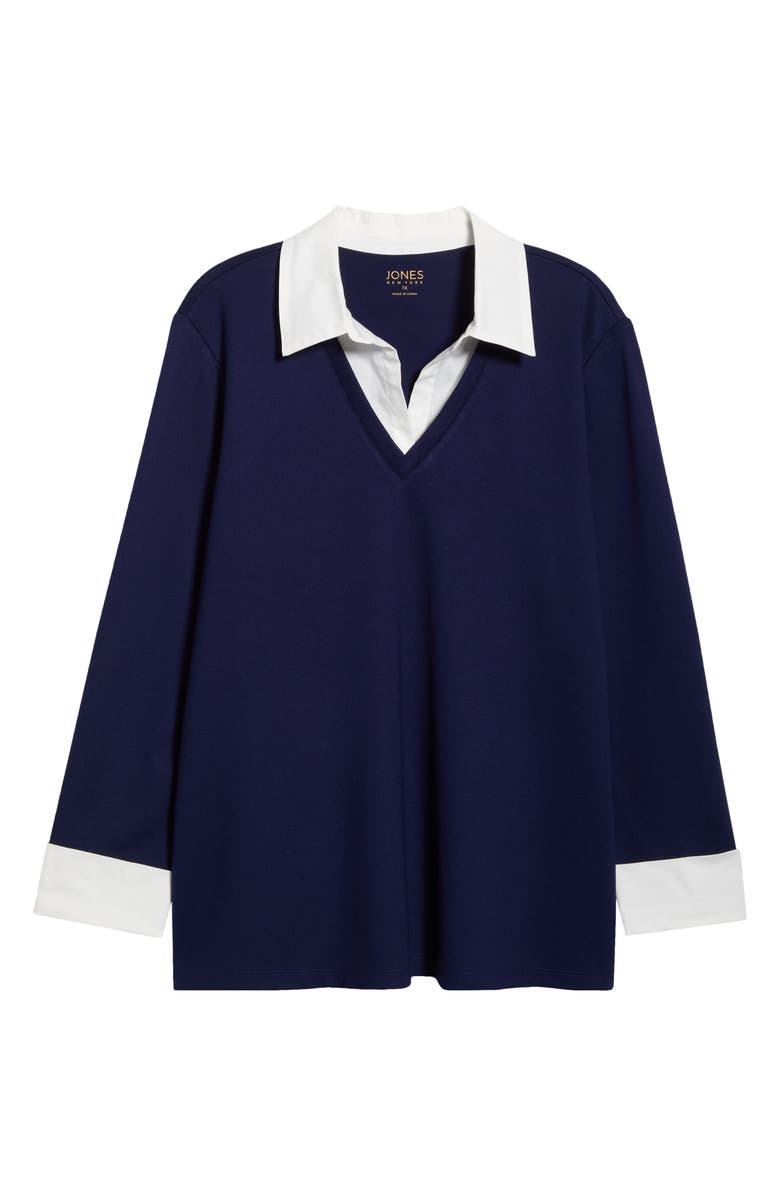 Jones New York Mixed Media Collar Sweater, Alternate, color, Pacific Navy/ Nyc White