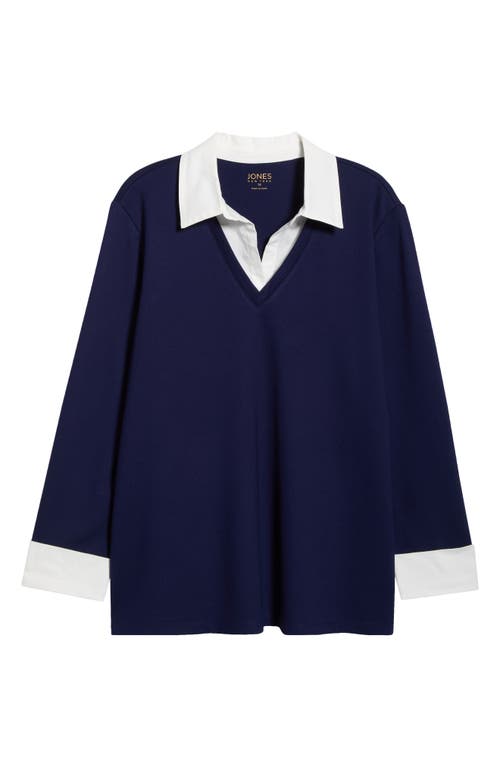 Jones New York Mixed Media Collar Sweater In Blue