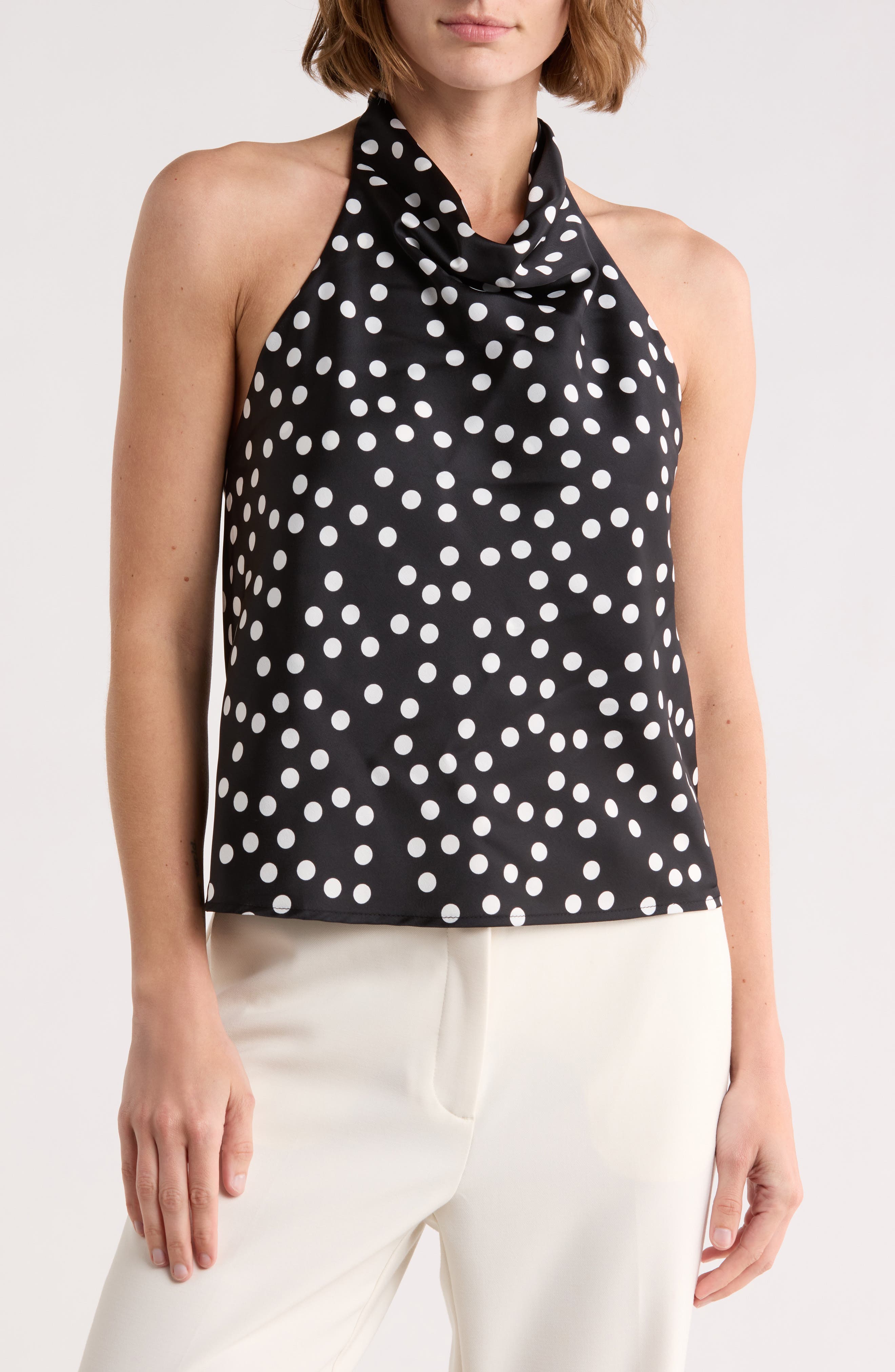 Renee C Polka Dot Satin Halter Top