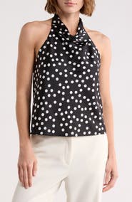 Renee C Polka Dot Satin Halter Top