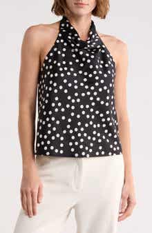 Renee C Polka Dot Satin Halter Top