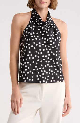 Renee C Polka Dot Satin Halter Top