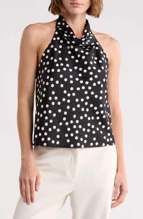 Renee C Polka Dot Satin Halter Top