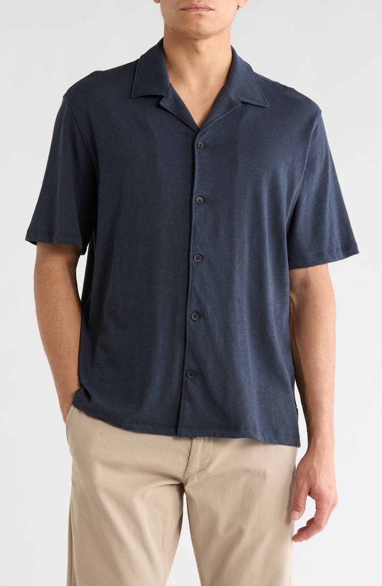 rag & bone Slub Cotton Camp Shirt, Main, color, Navy
