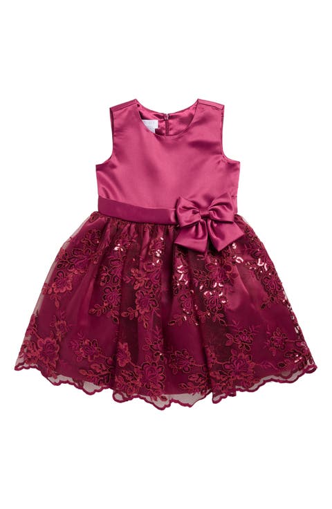 Kids' Scalloped Hem Embroidered Party Dress