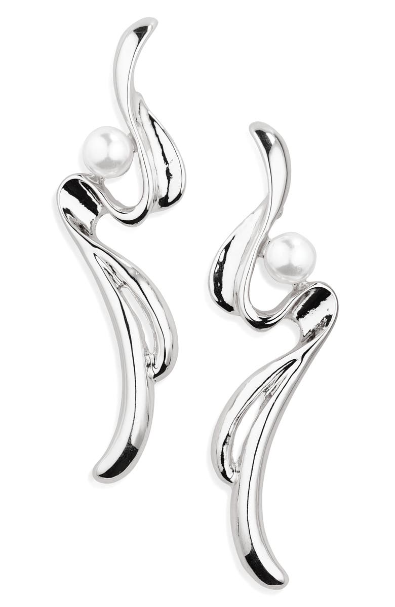 Tasha Faux Pearl Swirl Drop Earrings, Main, color, Silver Ivory