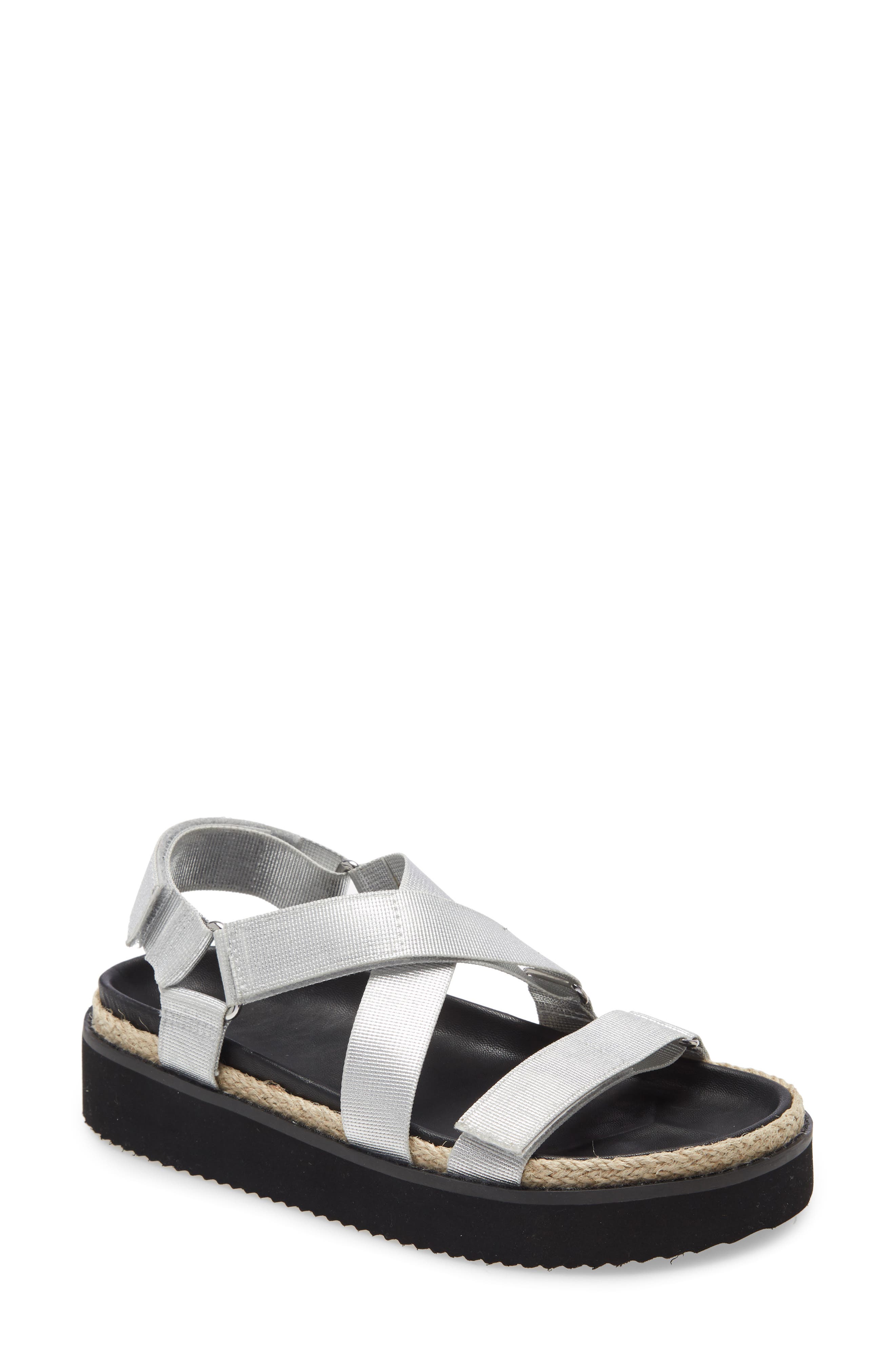 Gage Platform Sandal, Main, color, SILVER FABRIC