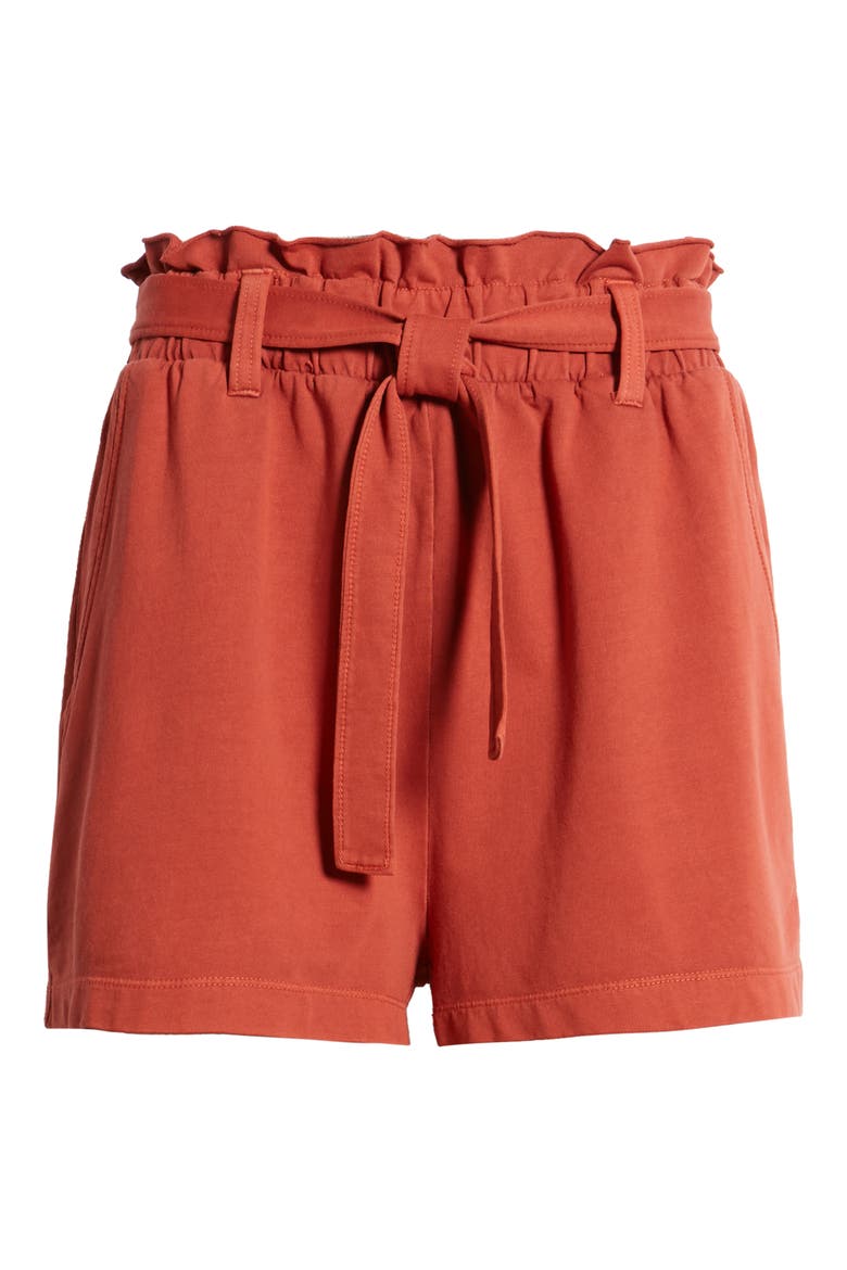 Paperbag High Waist Shorts, Alternate, color, RUST CINNABAR