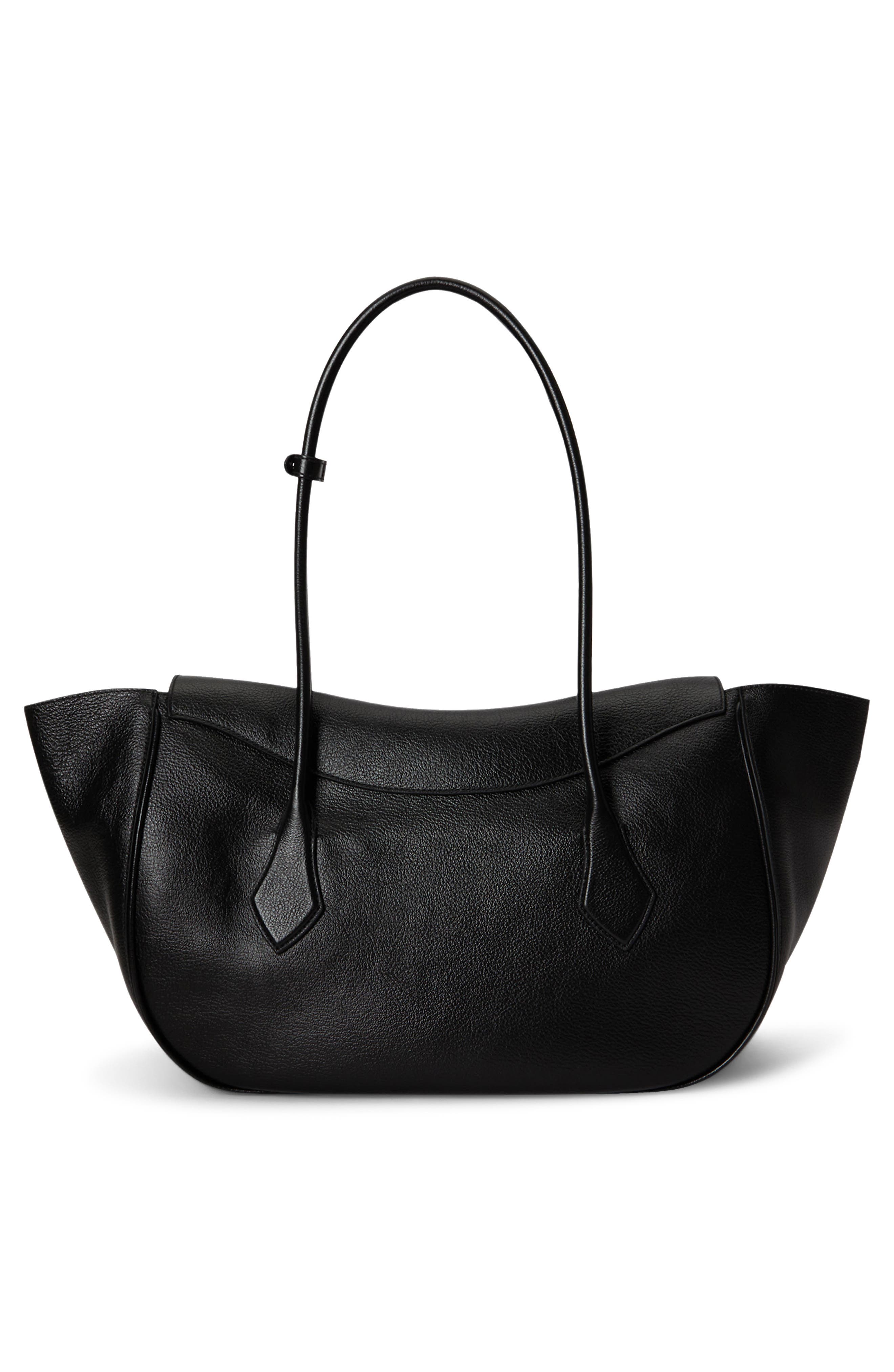 Large Leather Shoulder Bag, Alternate, color, BLACK