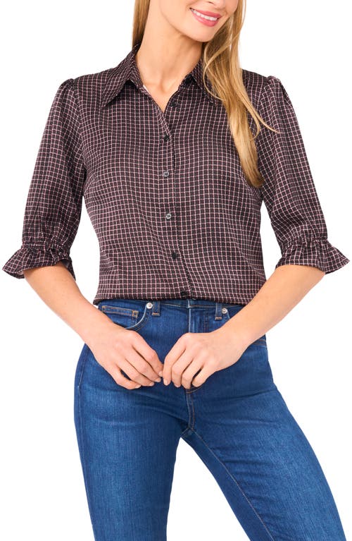 Cece Geo Print Elbow Sleeve Button-up Satin Shirt In Multi