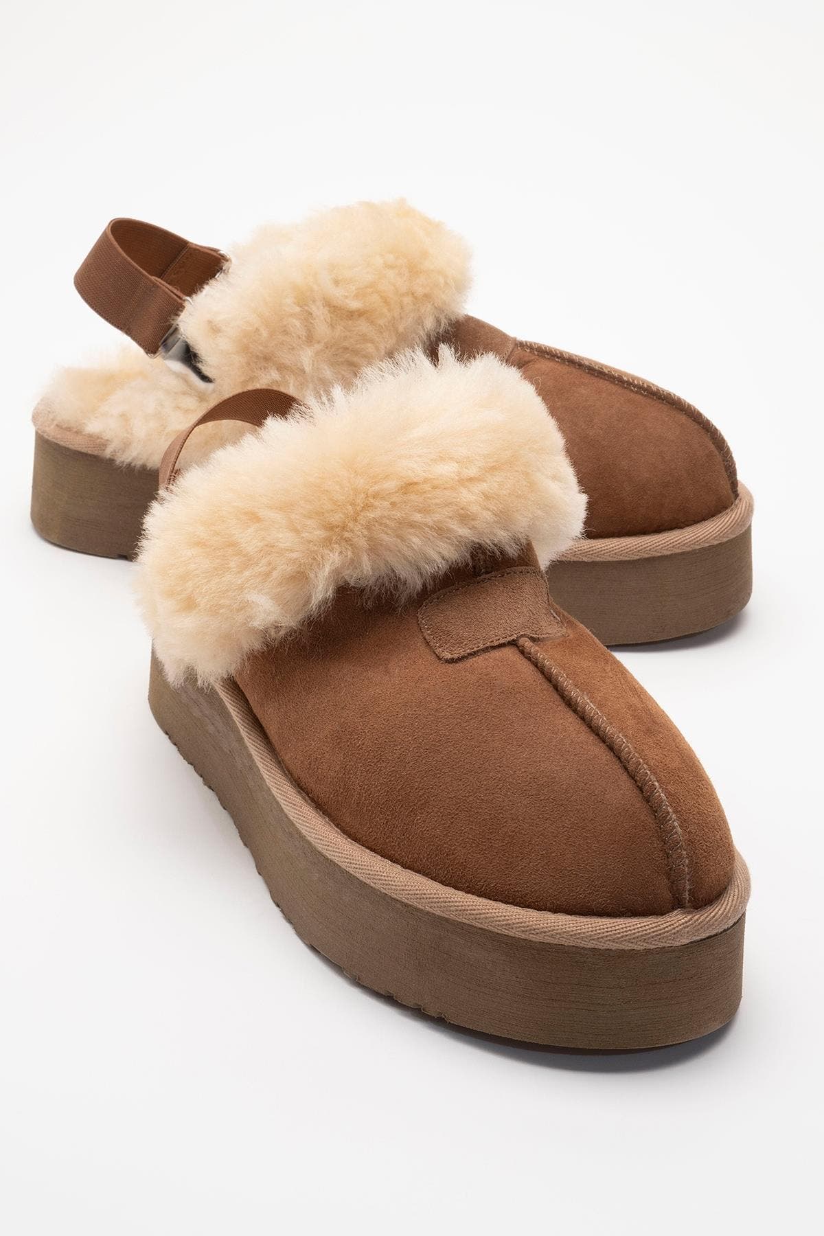 Olessa Leather Fur Slipper, Main, color, Cognac Suede