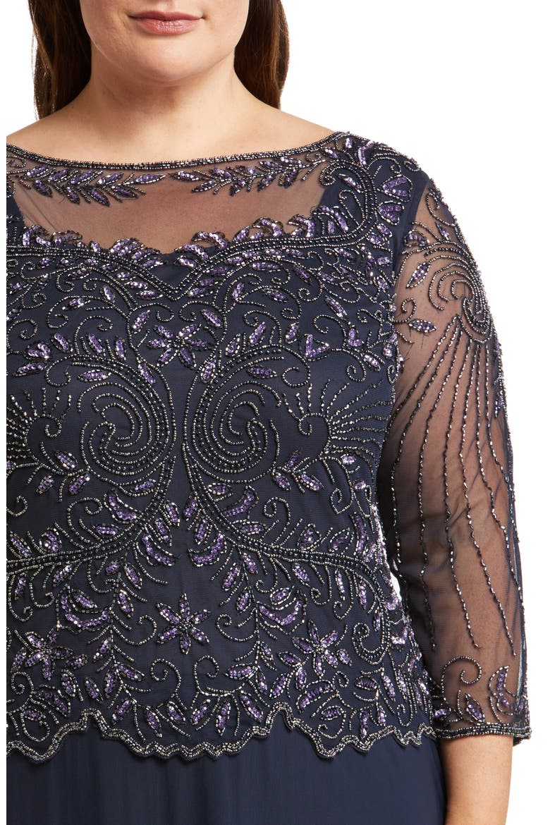 Beaded Mesh Mock Two-Piece Gown, Alternate, color, NAVY 410