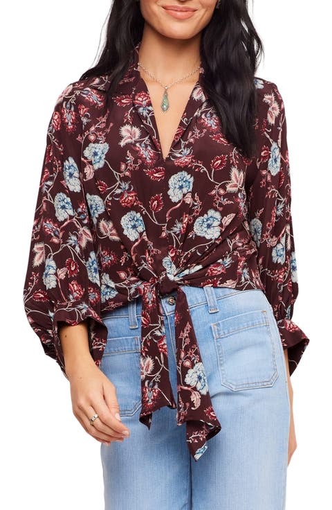 Floral Blouson Sleeved Tie Front Top