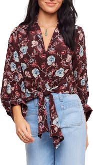 Karen Kane Floral Blouson Sleeved Tie Front Top