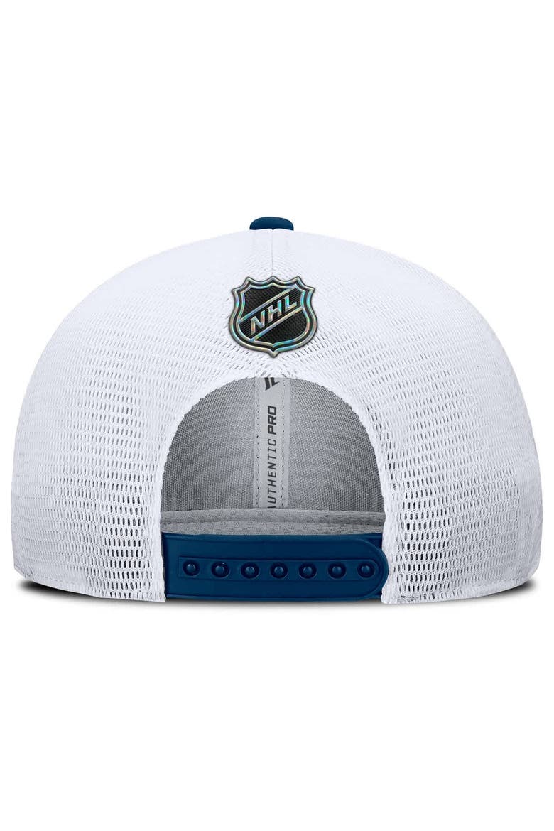Men's Fanatics Deep Sea Blue/White Seattle Kraken Authentic Pro Rink Lockup Adjustable Trucker Hat, Alternate, color, Blue