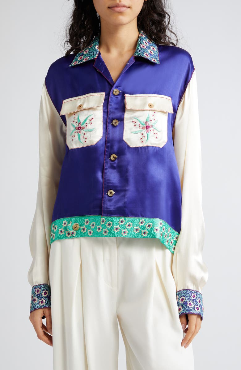 Bode Daisy Never Tell Silk Satin Jacket, Main, color, 