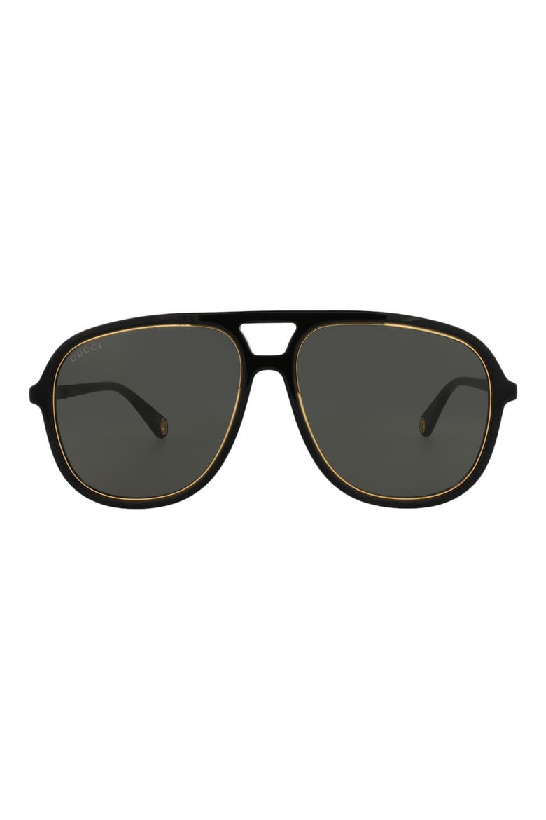 57mm Aviator Sunglasses, Main, color, BLACK BLACK GREY