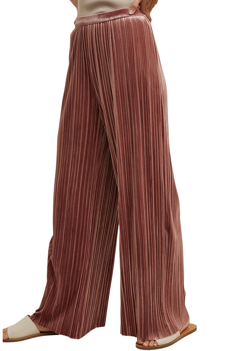 Velvet Accordion Pleat Wide Leg Pants, Alternate, color, ROSE