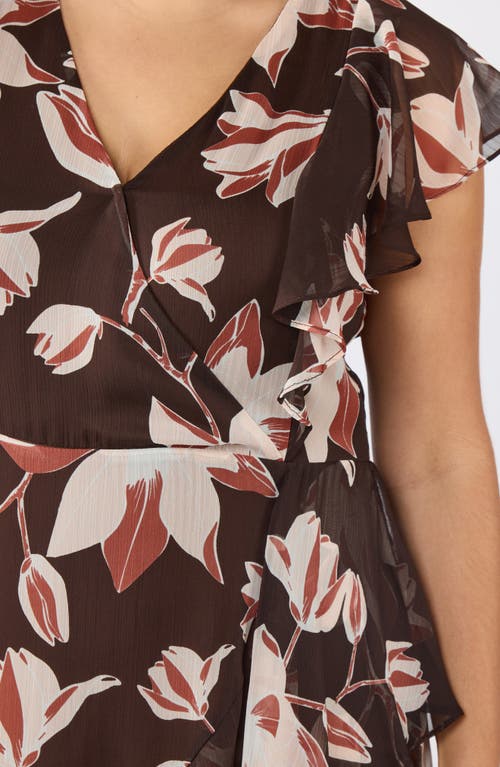 Estelle Azalea Petal Faux Wrap Dress In Brown Print