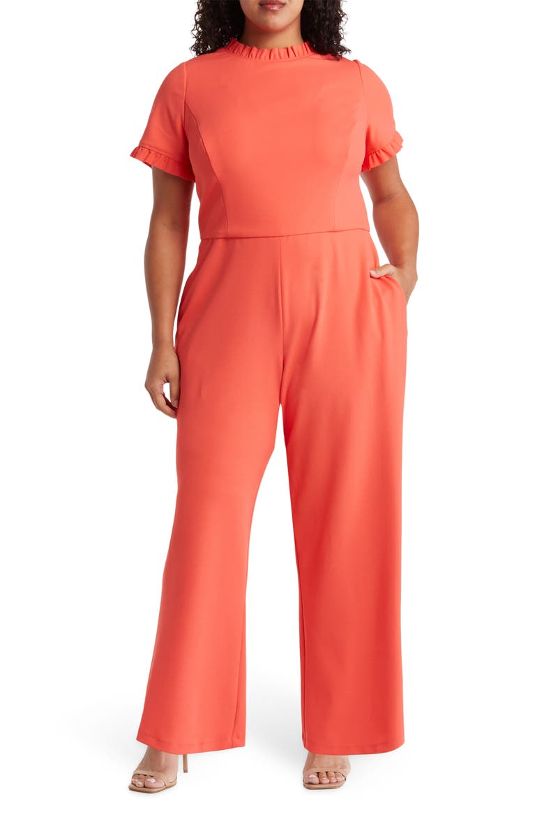 Ruffle Neck Jumpsuit, Main, color, CAYENNE CORAL