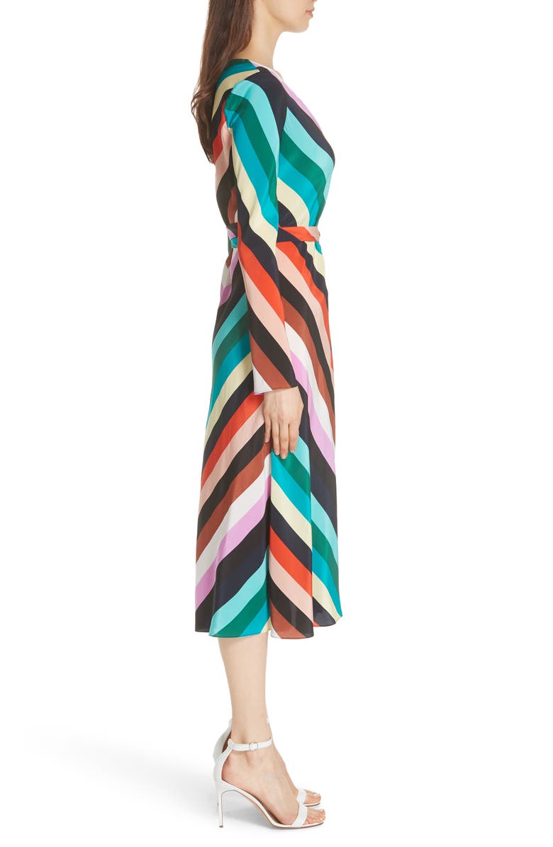 DVF Diane von Furstenberg Stripe Silk Wrap Midi Dress, Alternate, color,