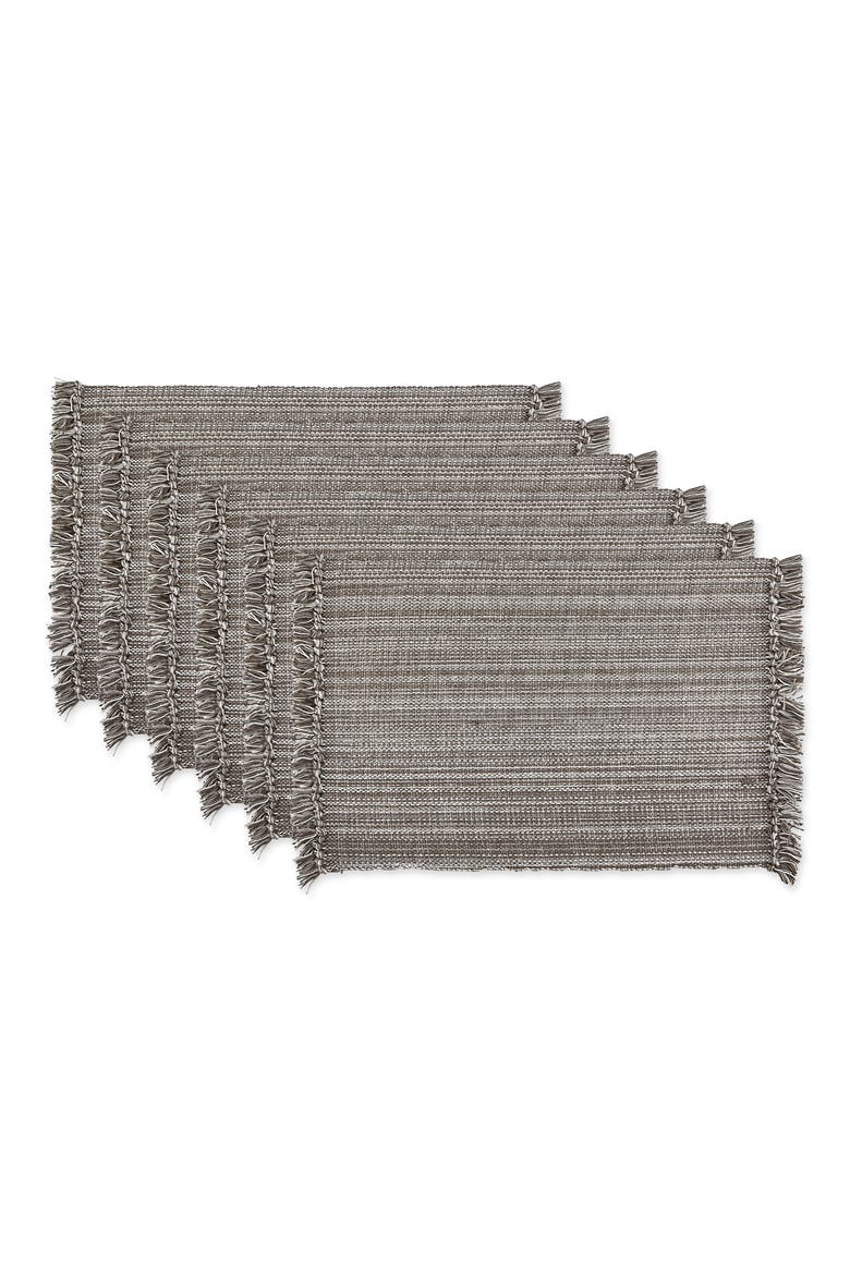 Variegated Fringe Set of 6 Placemats, Main, color, GRAY