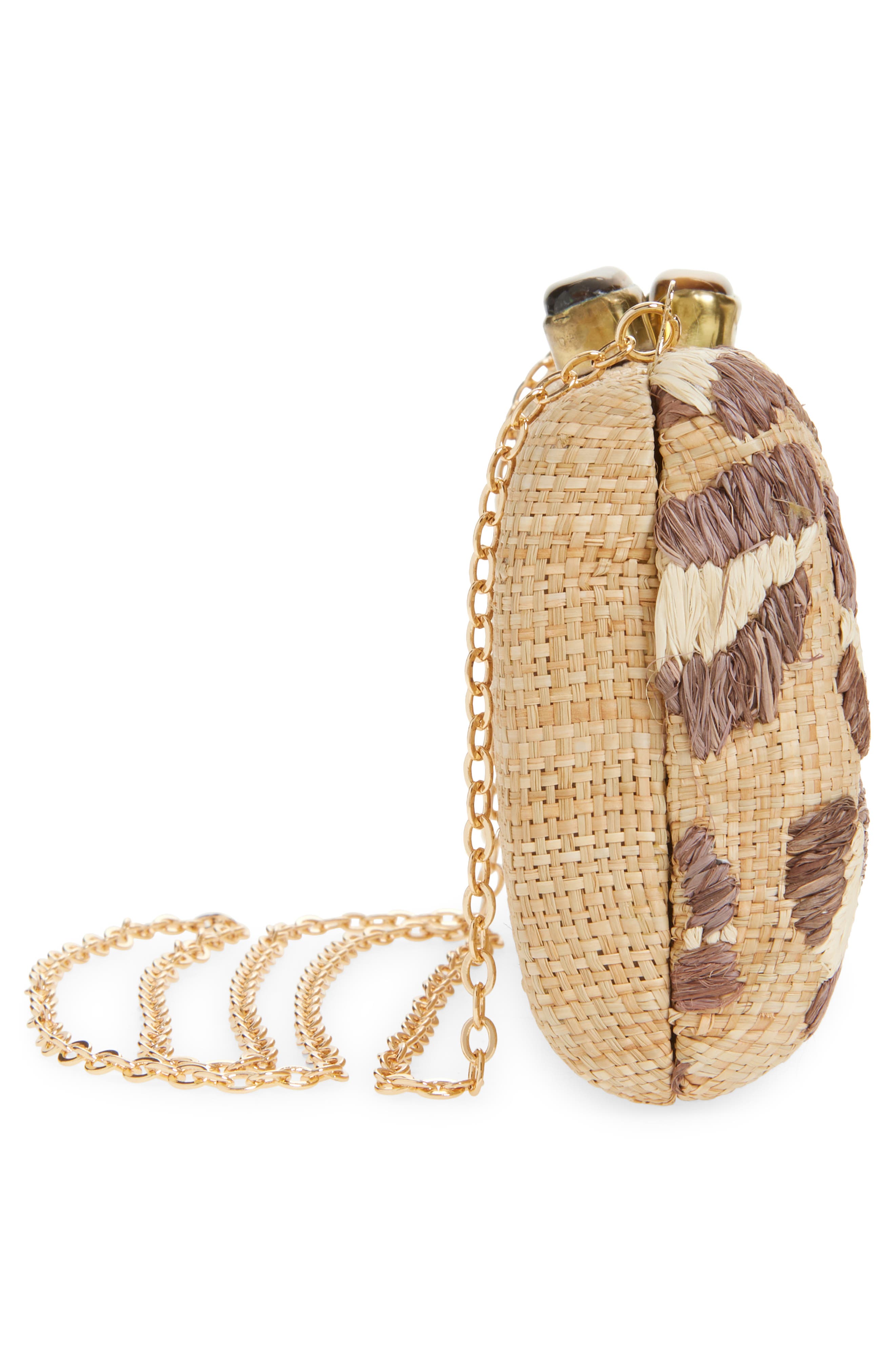 Pamela Munson Spotted Raffia Clutch, Alternate, color, Brown