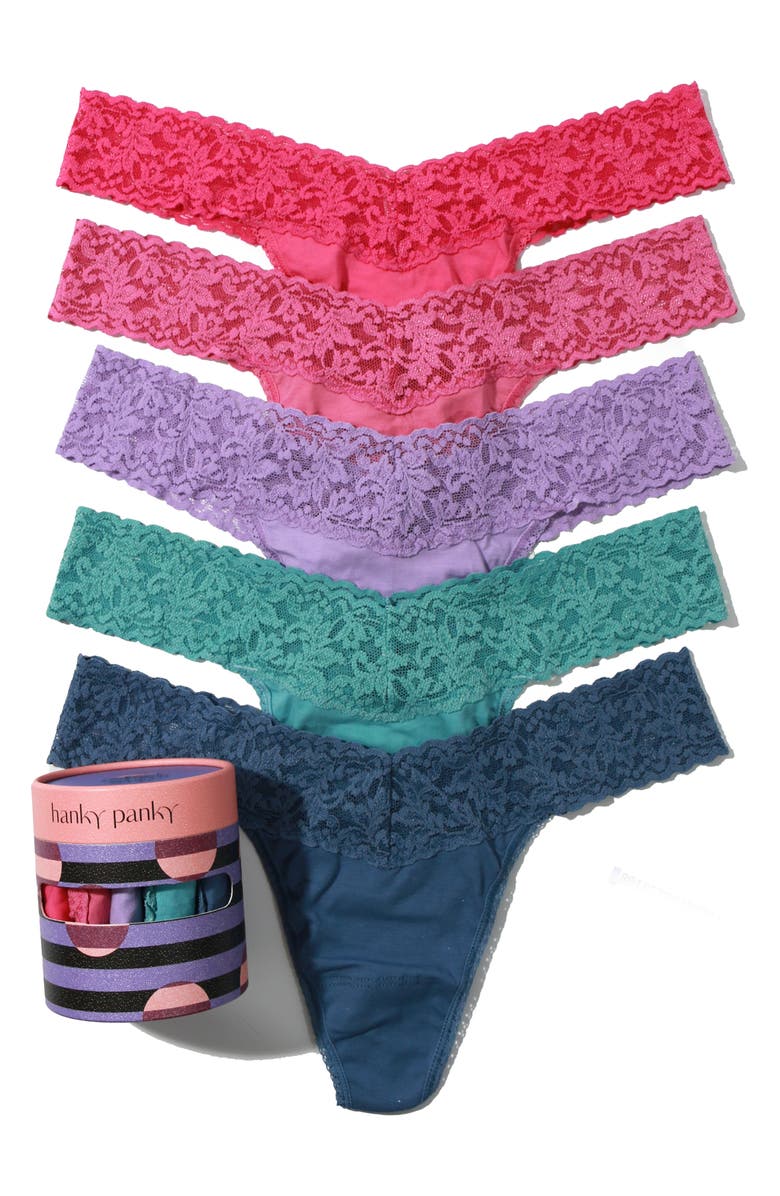 Hanky Panky Holiday Assorted 5-Pack Original Rise Cotton Thongs, Alternate, color, 