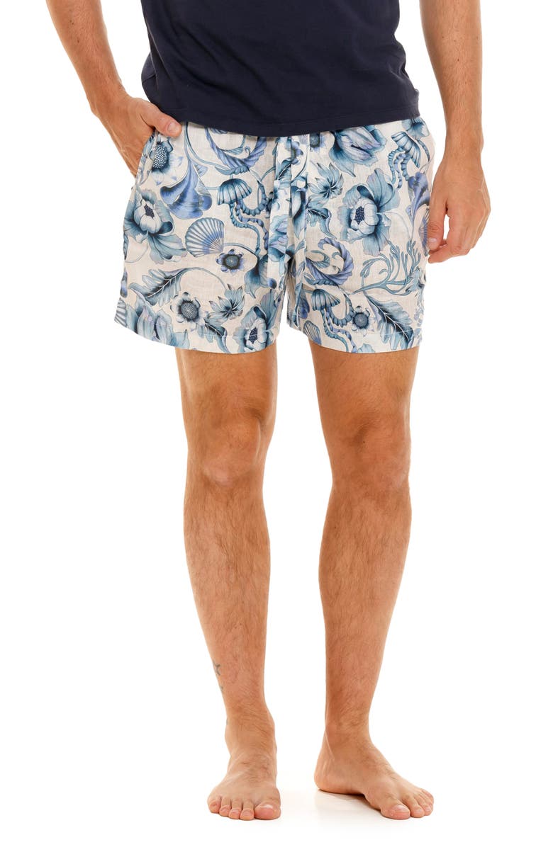The Lazy Poet Ben Blue Medusa Linen Pajama Shorts, Main, color, 