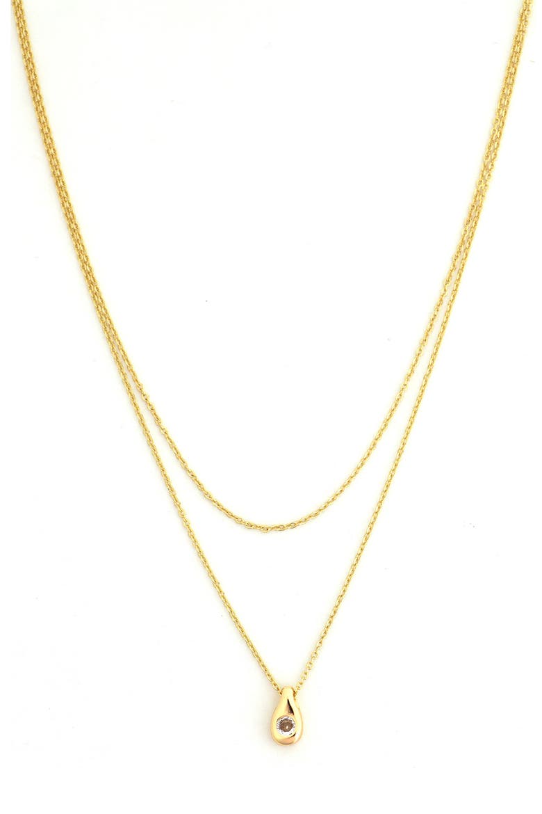 Crystal Teardrop Pendant Layered Chain Necklace, Main, color, GOLD