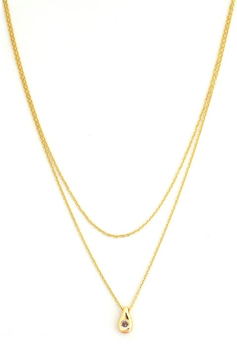 Crystal Teardrop Pendant Layered Chain Necklace