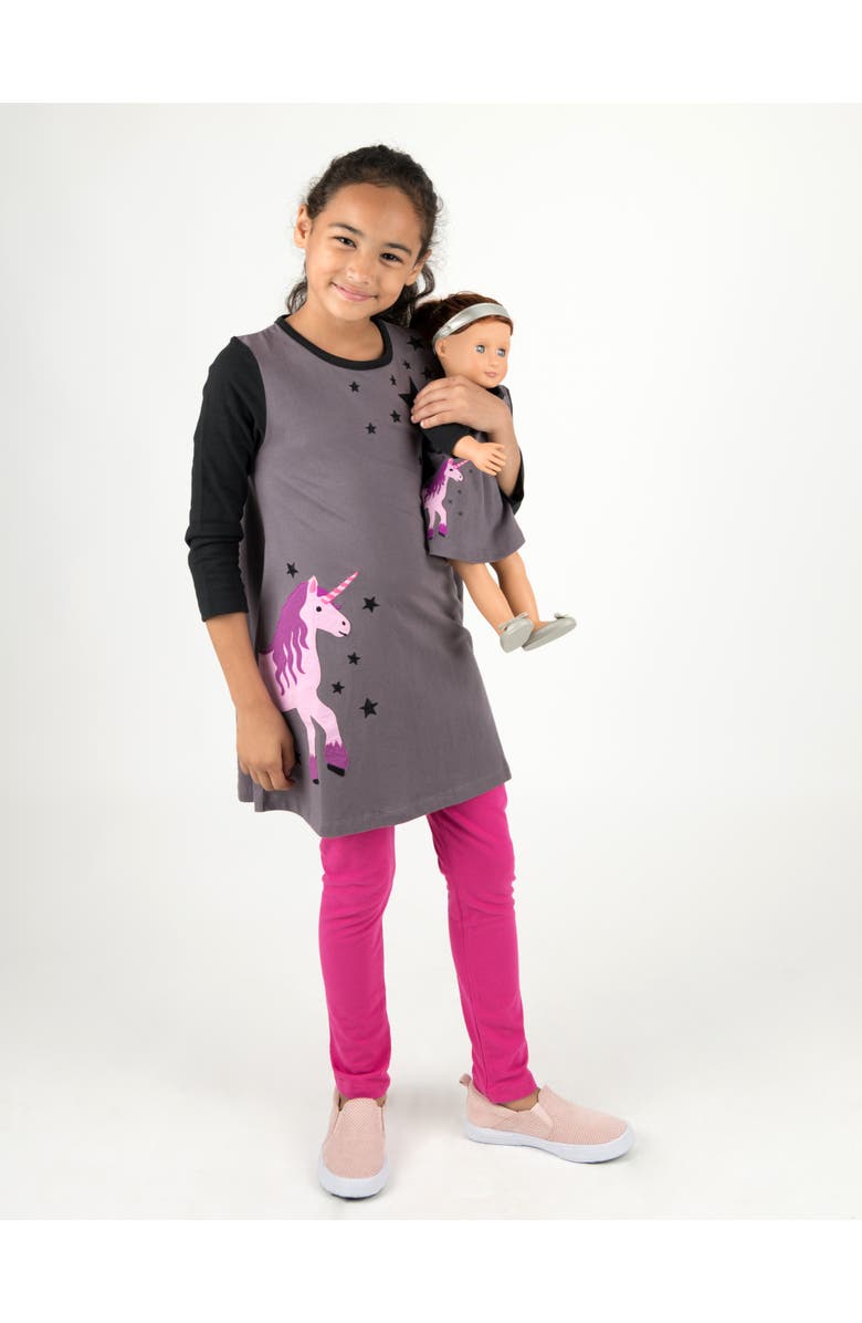 Leveret Girls Cotton Dress with Matching Doll Dress, Printed Design, Main, color, Unicorn With Stars