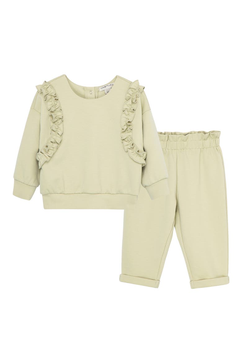 Ruffle Long Sleeve Top & Pants Set, Main, color, OLIVE