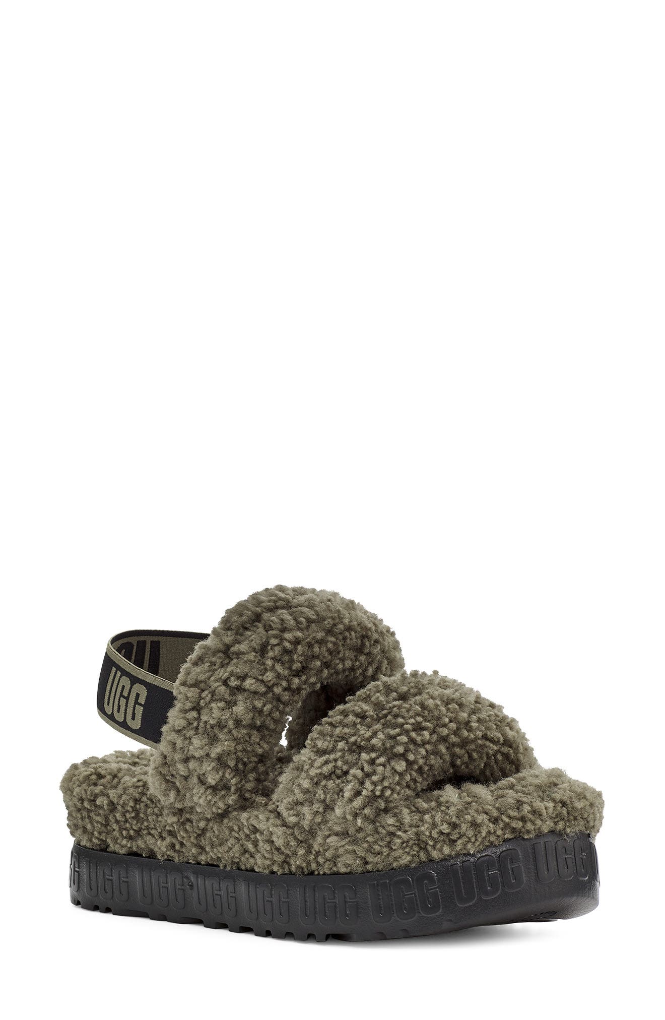 Oh Fluffita Genuine Shearling Slingback Sandal, Main, color, BURNT OLIVE