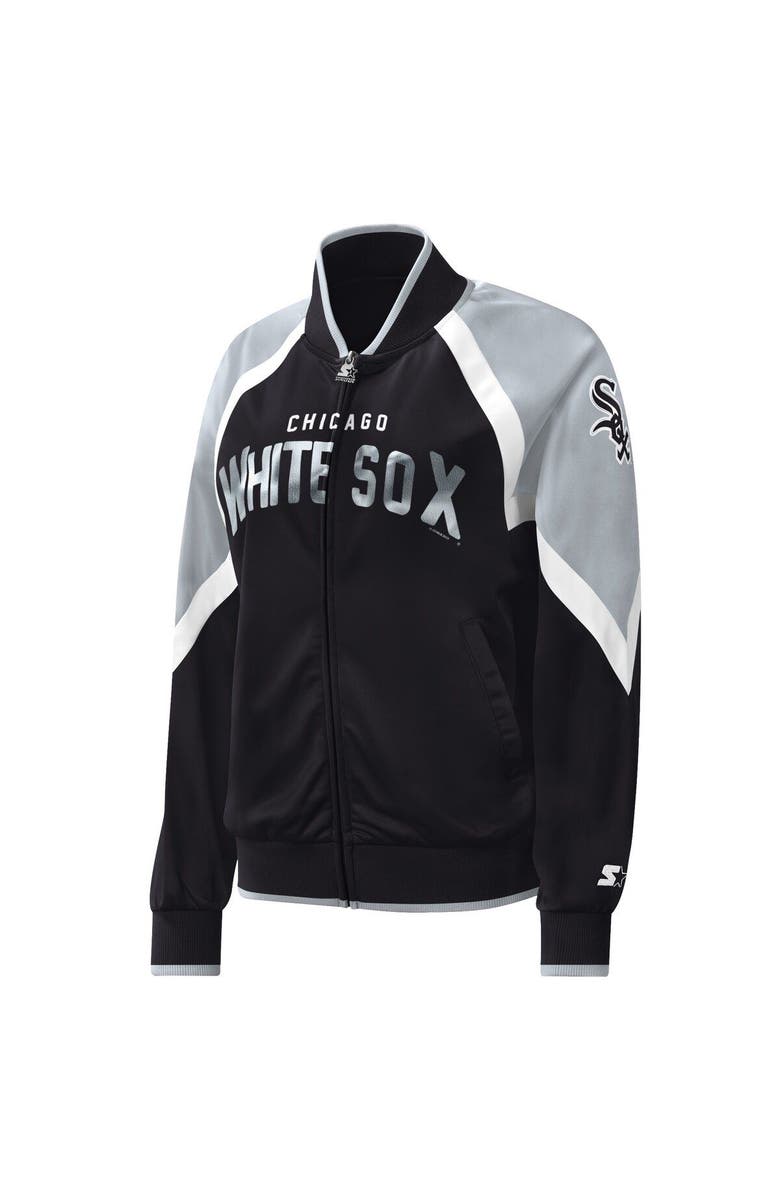 STARTER Women's Starter Black Chicago White Sox Touchdown Raglan Full-Zip Track Jacket, Alternate, color, Black