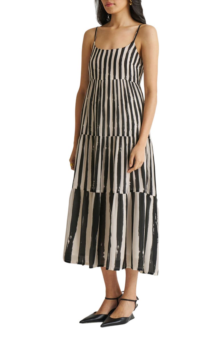 Reistor Strappy Tiered Maxi Dress, Alternate, color, Black Striped Down