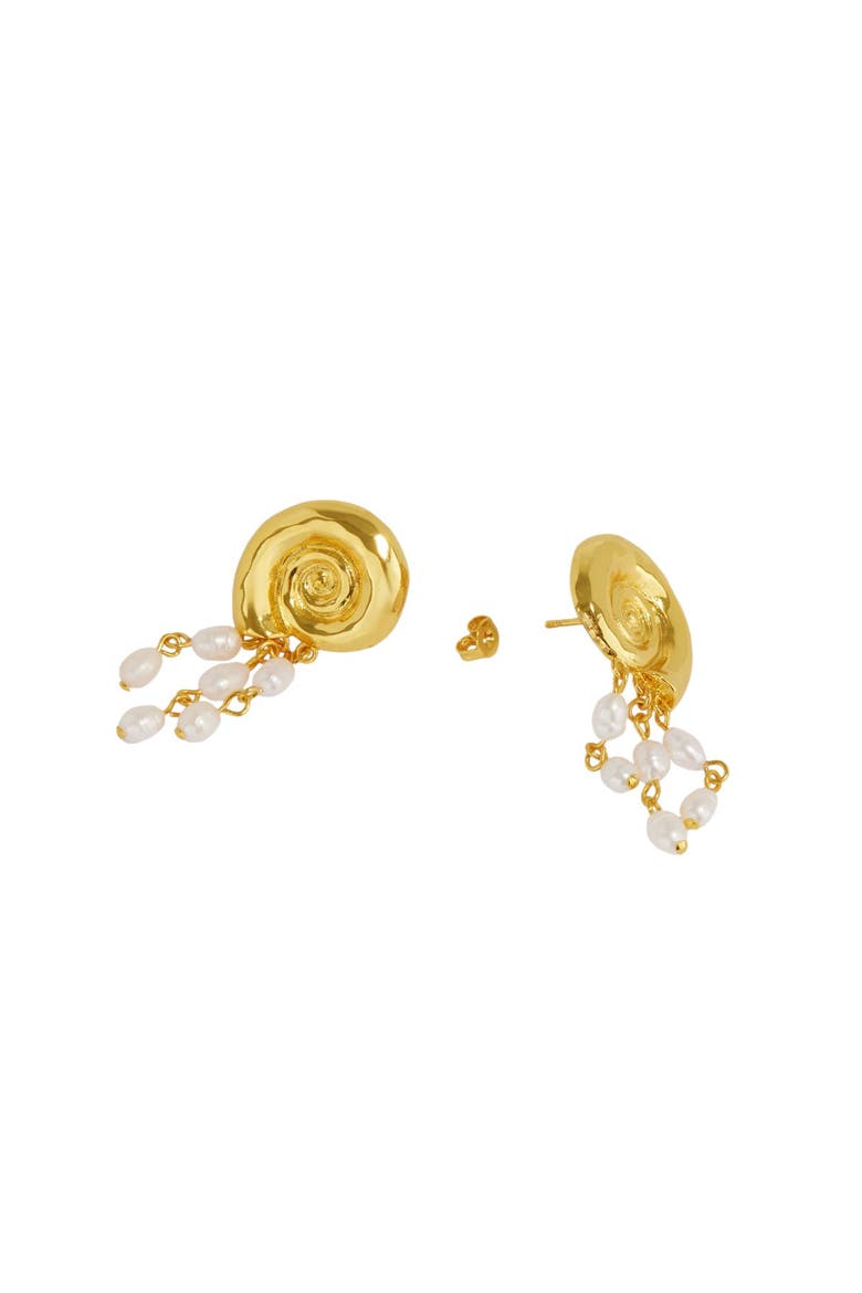 Waterproof Shell Pearl Beaded Stud Earrings, Alternate, color, Gold